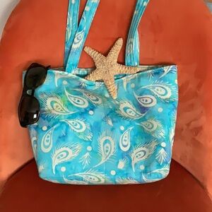 Turquoise Blue and Cream Patterned Tote Bag